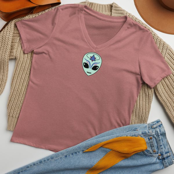 Women’s relaxed v-neck t-shirt - WE COME IN PEACE - FEMALE FACE - Image 6