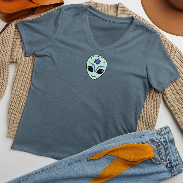 Women’s relaxed v-neck t-shirt - WE COME IN PEACE - FEMALE FACE - Image 5